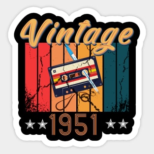 69th Birthday 69 Years Old 69th Vintage Retro cassette Mixtape Music Cassette 1951 Birthday Sticker